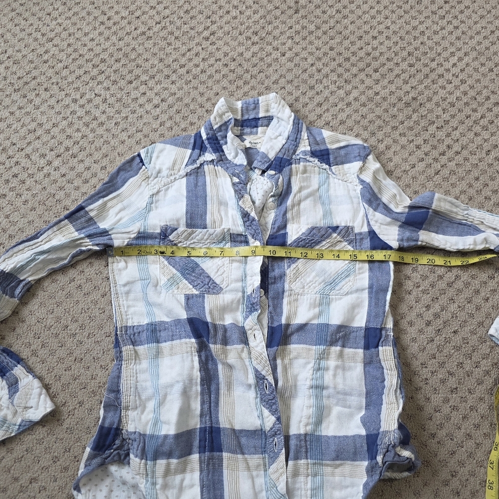 Dylan Blue and White Plaid Button-Up Shirt, Size Small - Picture 7 of 8